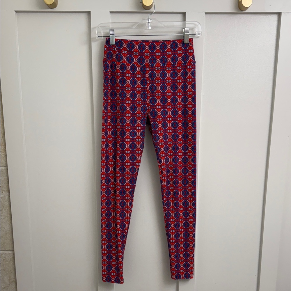 LuLaRoe Red and Blue Geometric Leggings